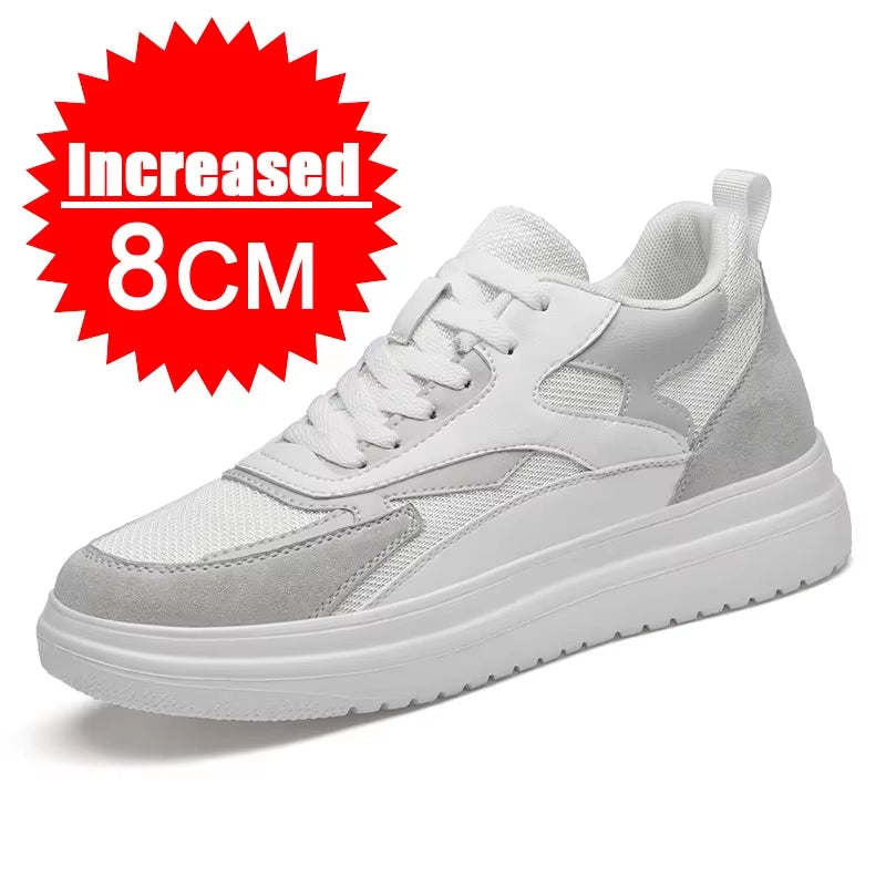New Men Trendy Leather Sneakers Elevator Shoes Invisible Breathable Heightening Luxury 8Cm MEN'S Casual Fashion Light Sneakers