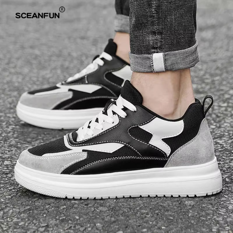 New Men Trendy Leather Sneakers Elevator Shoes Invisible Breathable Heightening Luxury 8Cm MEN'S Casual Fashion Light Sneakers