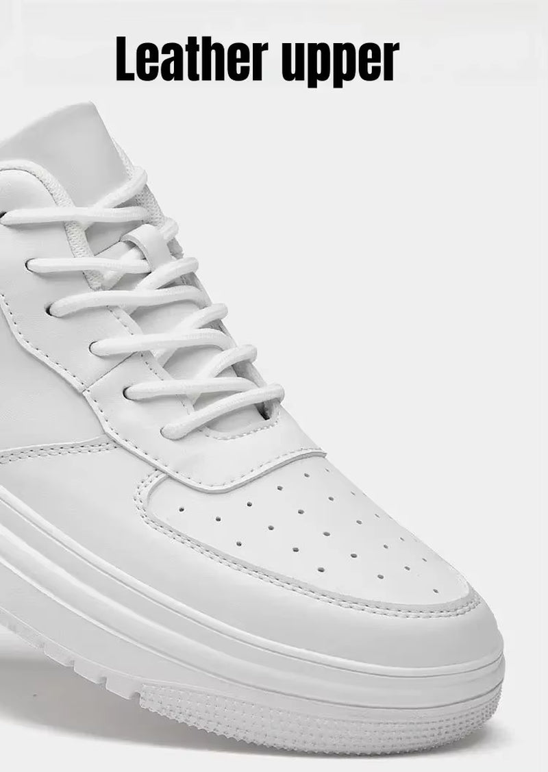 PDEP New Height Increasing Shoes for Men 10Cm Invisible Elevator Sneakers White Leathe Sport Zapatillas De Hombre Big Size 46