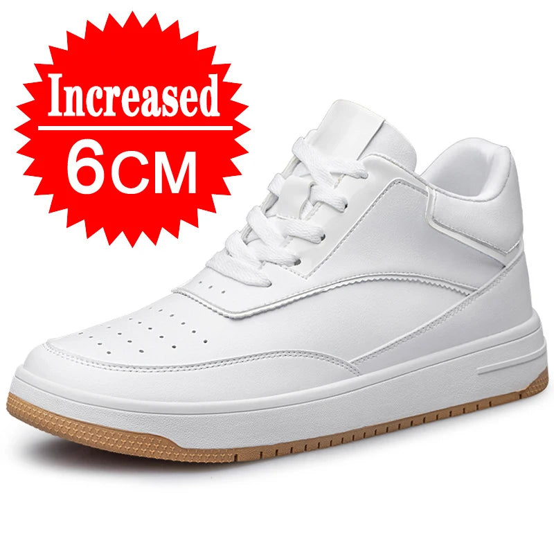 Männer Echtes Leder Casual Schuhe Männer Turnschuhe Mann Weiße Schuhe Komfortable Plattform Männliche Schuhe Höhe Erhöhen 6/8/10CM Einlegesohle