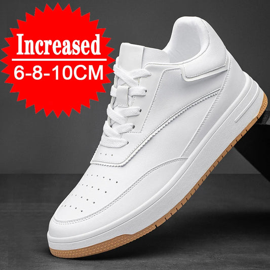 Männer Echtes Leder Casual Schuhe Männer Turnschuhe Mann Weiße Schuhe Komfortable Plattform Männliche Schuhe Höhe Erhöhen 6/8/10CM Einlegesohle