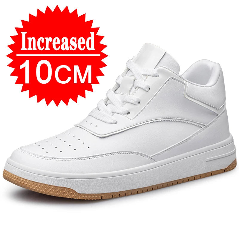 Männer Echtes Leder Casual Schuhe Männer Turnschuhe Mann Weiße Schuhe Komfortable Plattform Männliche Schuhe Höhe Erhöhen 6/8/10CM Einlegesohle