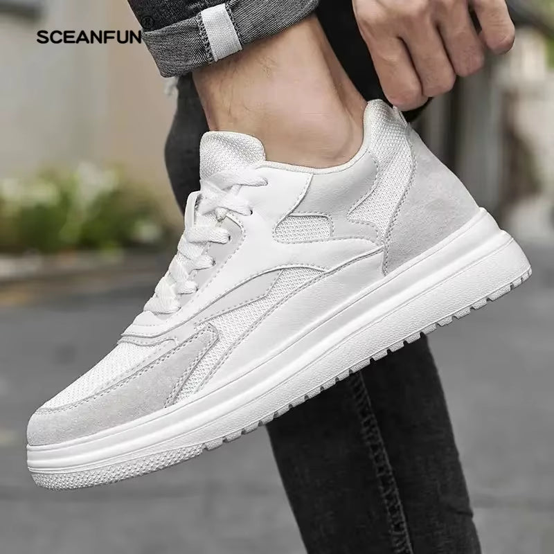 New Men Trendy Leather Sneakers Elevator Shoes Invisible Breathable Heightening Luxury 8Cm MEN'S Casual Fashion Light Sneakers