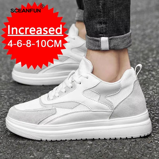 New Men Trendy Leather Sneakers Elevator Shoes Invisible Breathable Heightening Luxury 8Cm MEN'S Casual Fashion Light Sneakers