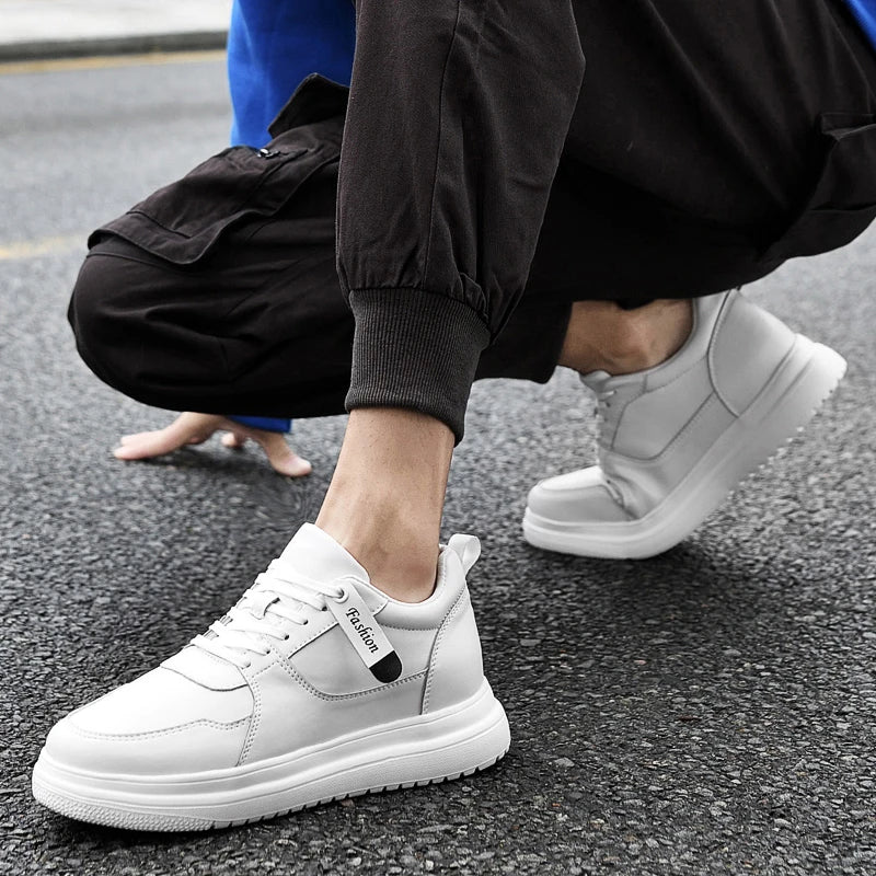 Step Up Your Style: 2025 Summer Men's Casual Leather Sneakers - Height-Boosting Elevator Shoes for Effortless Fashion
