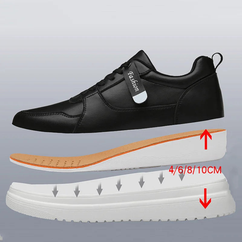 Step Up Your Style: 2025 Summer Men's Casual Leather Sneakers - Height-Boosting Elevator Shoes for Effortless Fashion