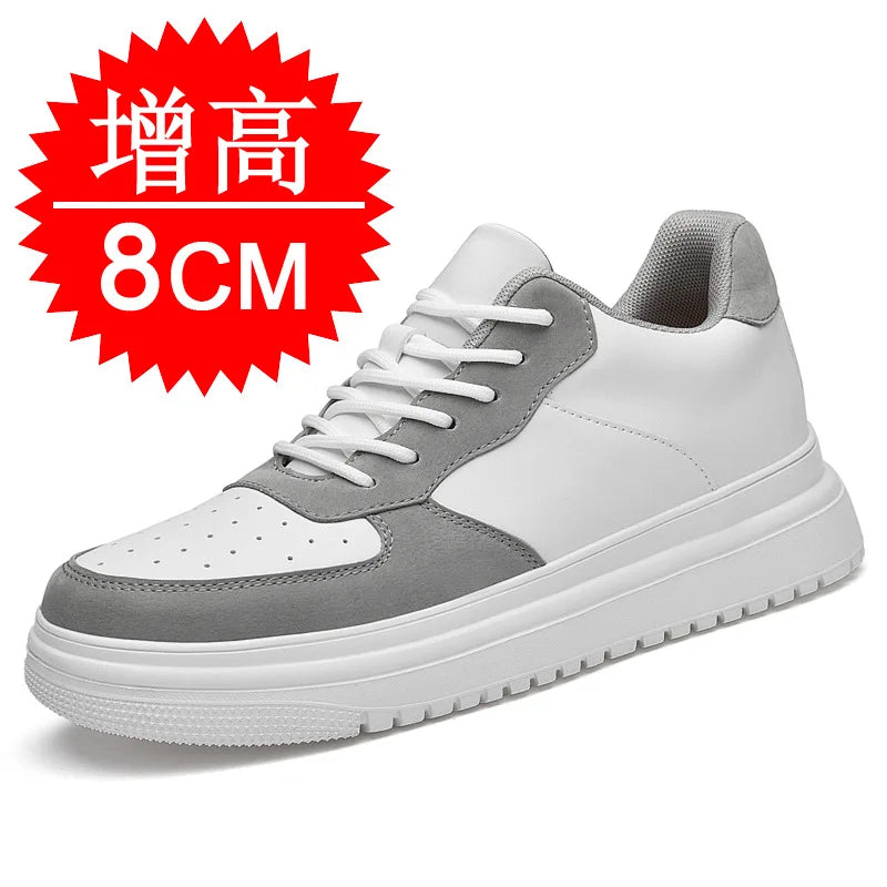 Step Up Your Style: 2025 Summer Men's Casual Leather Sneakers - Height-Boosting Elevator Shoes for Effortless Fashion