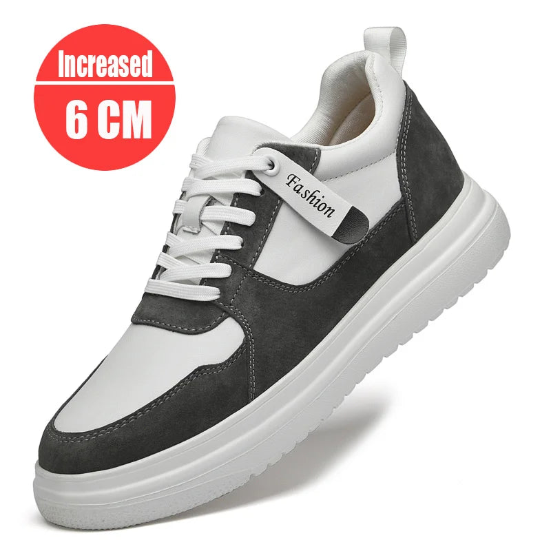 Step Up Your Style: 2025 Summer Men's Casual Leather Sneakers - Height-Boosting Elevator Shoes for Effortless Fashion