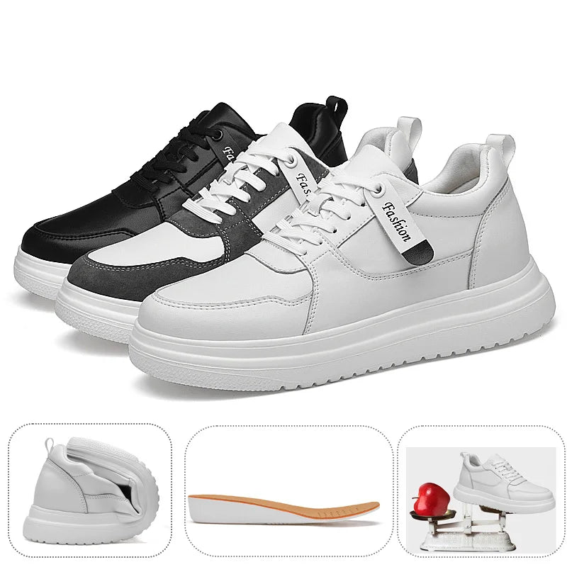 Step Up Your Style: 2025 Summer Men's Casual Leather Sneakers - Height-Boosting Elevator Shoes for Effortless Fashion