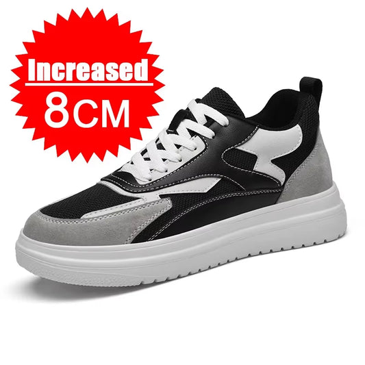 New Men Trendy Leather Sneakers Elevator Shoes Invisible Breathable Heightening Luxury 8Cm MEN'S Casual Fashion Light Sneakers