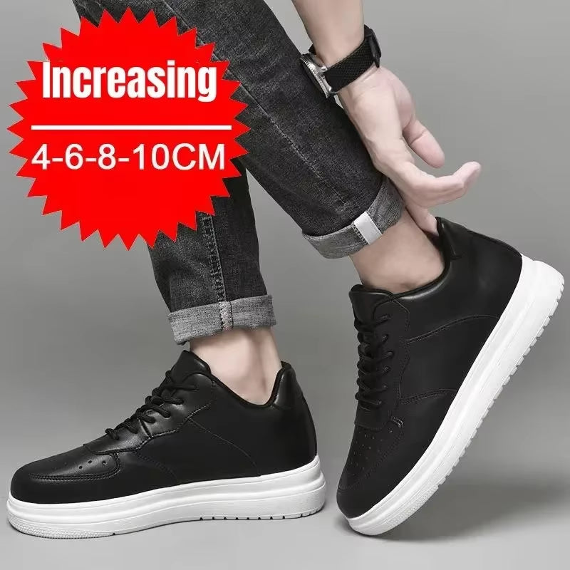 PDEP New Height Increasing Shoes for Men 10Cm Invisible Elevator Sneakers White Leathe Sport Zapatillas De Hombre Big Size 46