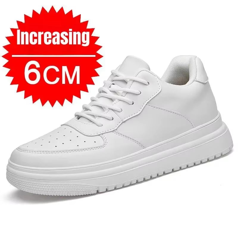 Elevate Your Style: PDEP Men's Height Increasing 10cm Invisible Sneakers - White Leather Sport Shoes, Size 46