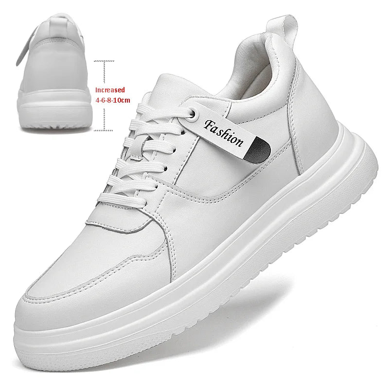 Step Up Your Style: 2025 Summer Men's Casual Leather Sneakers - Height-Boosting Elevator Shoes for Effortless Fashion