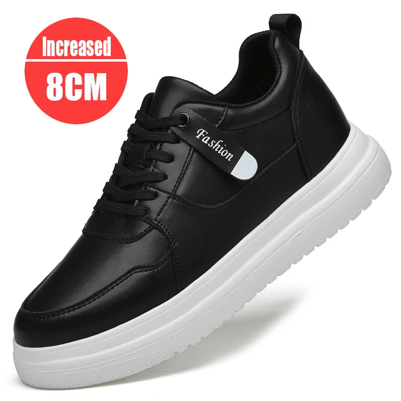 Step Up Your Style: 2025 Summer Men's Casual Leather Sneakers - Height-Boosting Elevator Shoes for Effortless Fashion