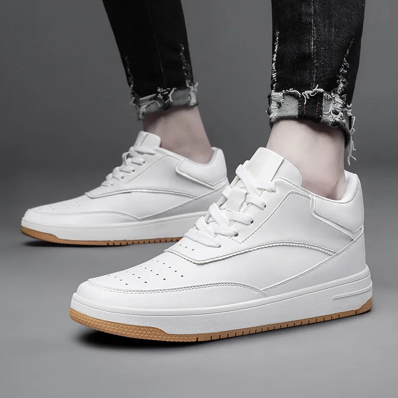 Männer Echtes Leder Casual Schuhe Männer Turnschuhe Mann Weiße Schuhe Komfortable Plattform Männliche Schuhe Höhe Erhöhen 6/8/10CM Einlegesohle