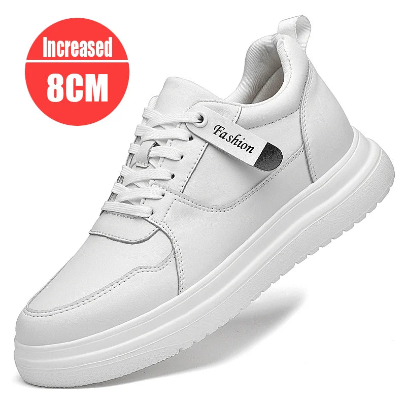 Step Up Your Style: 2025 Summer Men's Casual Leather Sneakers - Height-Boosting Elevator Shoes for Effortless Fashion