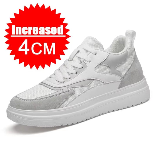New Men Trendy Leather Sneakers Elevator Shoes Invisible Breathable Heightening Luxury 8Cm MEN'S Casual Fashion Light Sneakers