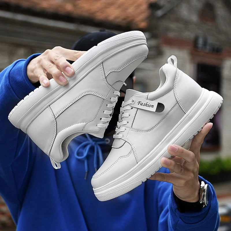 Step Up Your Style: 2025 Summer Men's Casual Leather Sneakers - Height-Boosting Elevator Shoes for Effortless Fashion