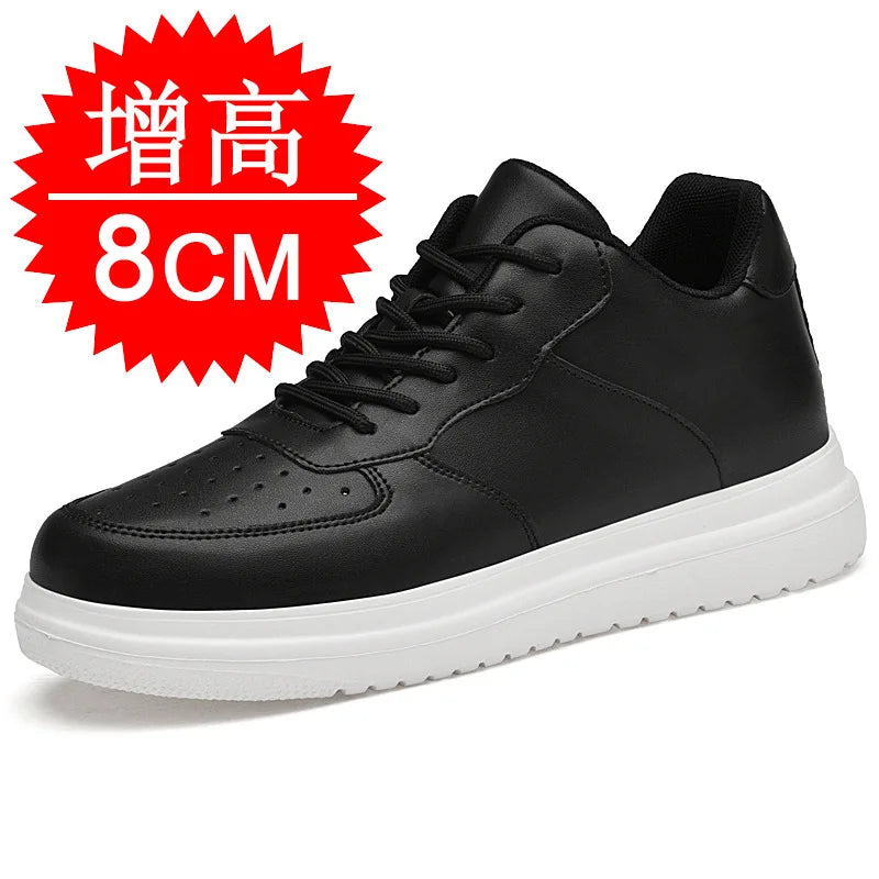 Step Up Your Style: 2025 Summer Men's Casual Leather Sneakers - Height-Boosting Elevator Shoes for Effortless Fashion