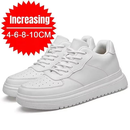 Elevate Your Style: PDEP Men's Height Increasing 10cm Invisible Sneakers - White Leather Sport Shoes, Size 46