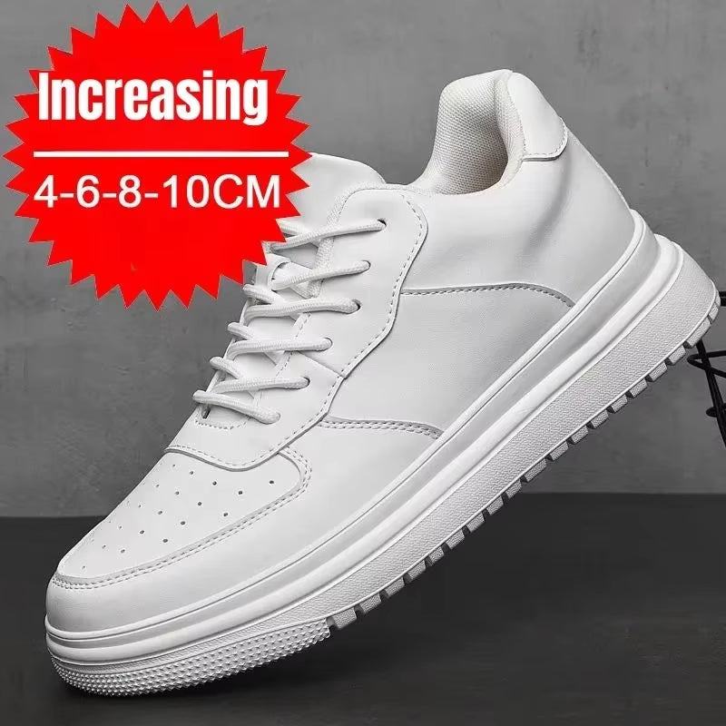 Elevate Your Style: PDEP Men's Height Increasing 10cm Invisible Sneakers - White Leather Sport Shoes, Size 46
