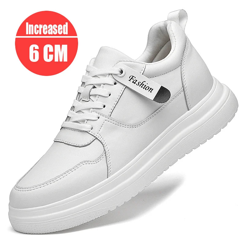 Step Up Your Style: 2025 Summer Men's Casual Leather Sneakers - Height-Boosting Elevator Shoes for Effortless Fashion