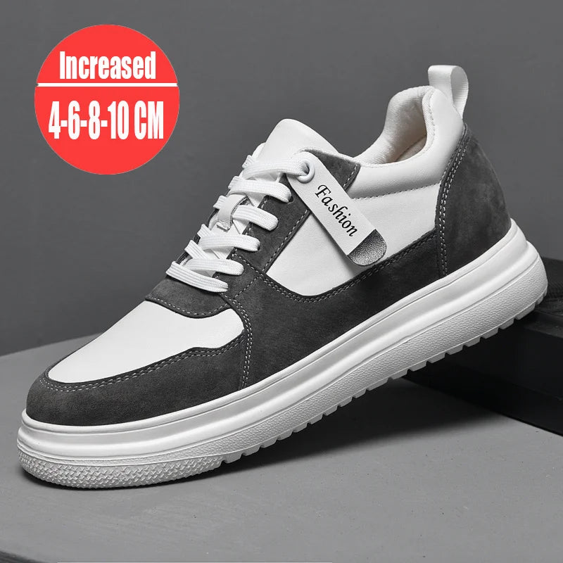 Step Up Your Style: 2025 Summer Men's Casual Leather Sneakers - Height-Boosting Elevator Shoes for Effortless Fashion